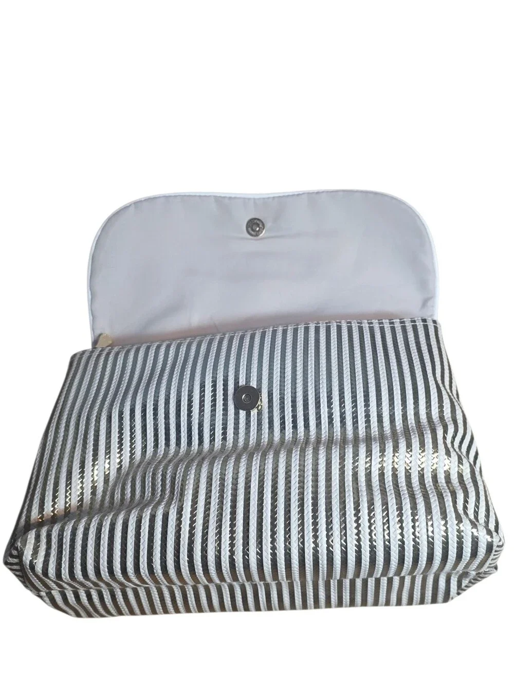 Vince Camuto Bag Makeup Clutch Gold Cream Stripes NWT